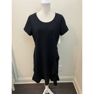 Lark & Ro Short Sleeve Black Dress Faux Wrap Ruffled Hem Size 16